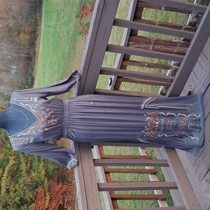 Peach Puff Embroidered Long Sleeve Dress Bohemian